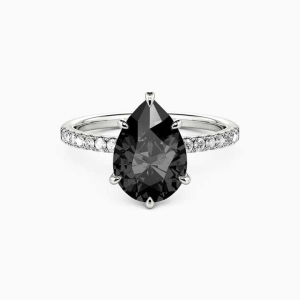 Leonal Black Diamond 6 Prong Halo Engagement Ring