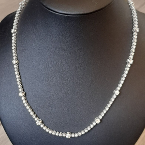 17.5 Inch 6.15 Carat F/SI Natural Round Cut Diamond Designer Tennis Necklace in 9k White Gold