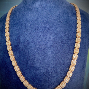 8mm 22 Inch 20.15 Carat F/VS Natural Baguette and Round Cut Diamond Cushion Shape Tennis Necklace in 9k Rose Gold