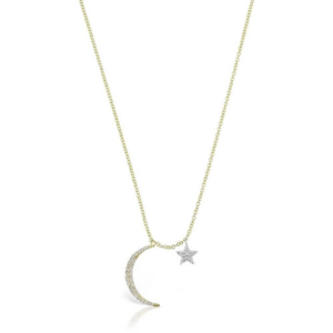 0.11 Carat Natural Prong Setting Round Diamond Moon And Star Pendant