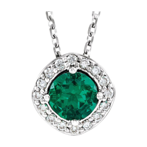0.16 carat Round Green Emerald Halo Pendant With Diamond Set