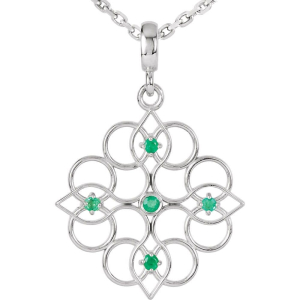 0.10 Carat Round Green Emerald in Floral Designed Pendant