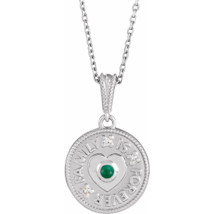 0.12 Carat Round Cut Family Is Forever Green Emerald Pendant With Round Diamond 
