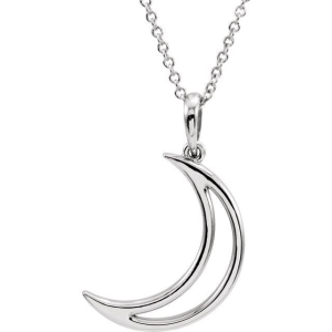 16 And 18 Inch Crescent Moon Chain Necklace Available In 9K, 14K, 18K, Platinum And Silver