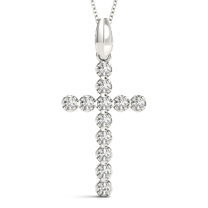 Alex Lab-Created Diamond Round cut Prong Set Cross Pendant Necklace