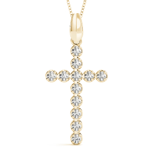 Alex Lab-Created Diamond Yellow Gold Prong Set Cross Pendant Necklace