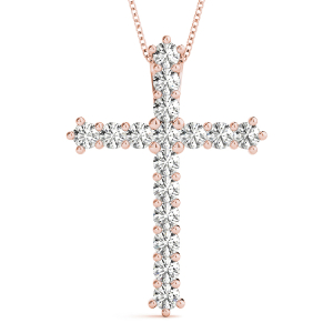 Luis Lab-Created Diamond Rose Gold Prong Set Cross Pendant Necklace