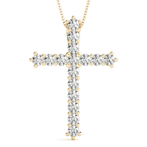 Luis Lab-Created Diamond Yellow Gold Prong Set Cross Pendant Necklace
