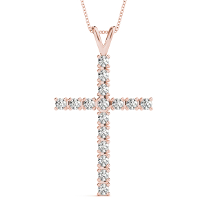 Kai Lab-Created Diamond Rose Gold Prong Set Cross Pendant Necklace