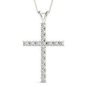 Kai Lab-Created Diamond Round cut Prong Set Cross Pendant Necklace