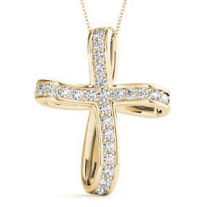 Arlo Lab-Created Diamond Yellow Gold Prong Set Cross Pendant Necklace