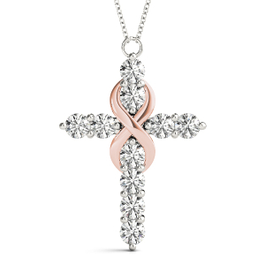 Lwein Lab-Created Diamond Rose Gold Prong Set Cross Pendant Necklace