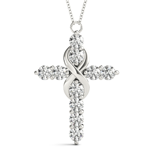 Lwein Lab-Created Diamond Round cut Prong Set Cross Pendant Necklace