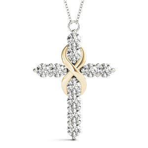 Lwein Lab-Created Diamond Yellow Gold Prong Set Cross Pendant Necklace