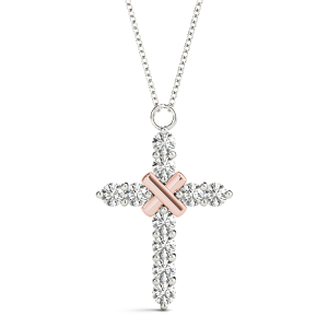 Logan Lab-Created Diamond Rose Gold Prong Set Cross Pendant Necklace