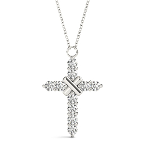 Logan Lab-Created Diamond Round cut Prong Set Cross Pendant Necklace