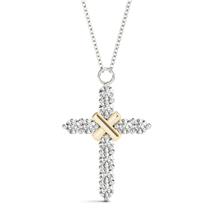 Logan Lab-Created Diamond Yellow Gold Prong Set Cross Pendant Necklace
