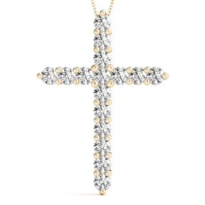 Yannick Lab-Created Diamond Yellow Gold Prong Set Cross Pendant Necklace