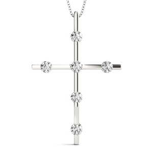 Sepp Lab-Created Diamond Round cut Prong Set Cross Pendant Necklace