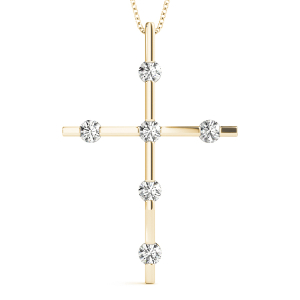 Sepp Lab-Created Diamond Yellow Gold Prong Set Cross Pendant Necklace