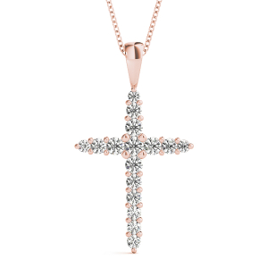 Egon Lab-Created Diamond Rose Gold Prong Set Cross Pendant Necklace