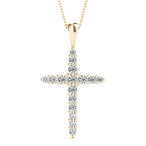 Egon Lab-Created Diamond Yellow Gold Prong Set Cross Pendant Necklace