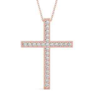 Rolf Lab-Created Diamond Rose Gold Prong Set Cross Pendant Necklace