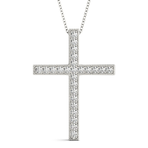 Rolf Lab-Created Diamond Round cut Prong Set Cross Pendant Necklace