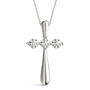 Cova Lab-Created Diamond Round cut Prong Set Cross Pendant Necklace