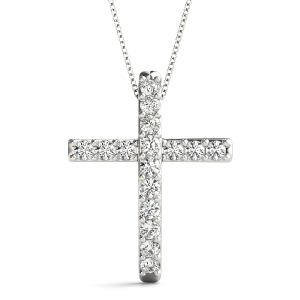 Fergus Lab-Created Diamond Round cut Prong Set Cross Pendant Necklace