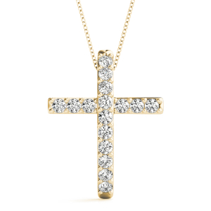 Fergus Lab-Created Diamond Yellow Gold Prong Set Cross Pendant Necklace