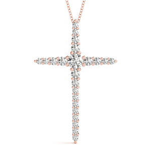 Flint Lab-Created Diamond Rose Gold Prong Set Cross Pendant Necklace