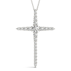 Flint Lab-Created Diamond Round cut Prong Set Cross Pendant Necklace