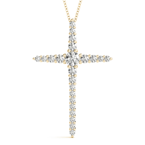Flint Lab-Created Diamond Yellow Gold Prong Set Cross Pendant Necklace