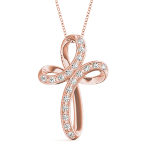 Cameron Lab-Created Diamond Rose Gold Prong Set Cross Pendant Necklace