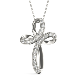 Cameron Lab-Created Diamond Round cut Prong Set Cross Pendant Necklace