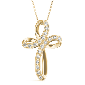 Cameron Lab-Created Diamond Yellow Gold Prong Set Cross Pendant Necklace