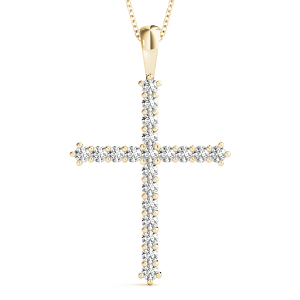 Frankie Lab-Created Diamond Yellow Gold Prong Set Cross Pendant Necklace