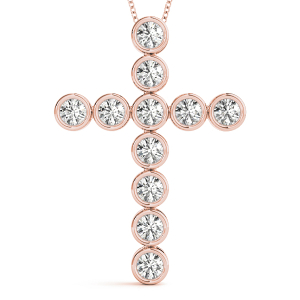 Vinzenz Lab-Created Diamond Rose Gold Bezel Set Cross Pendant Necklace