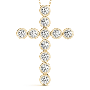 Vinzenz Lab-Created Diamond Yellow Gold Bezel Set Cross Pendant Necklace