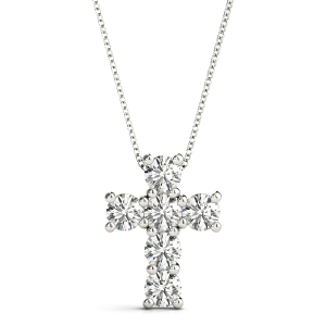 David Lab-Created Diamond Round cut Prong Set Cross Pendant Necklace