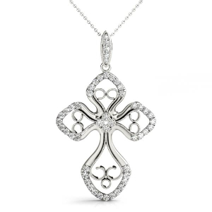 Adam Lab-Created Diamond Round cut Pave Set Cross Pendant Necklace