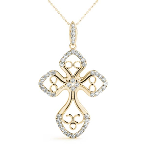 Adam Lab-Created Diamond Yellow Gold Pave Set Cross Pendant Necklace