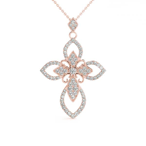 Alex Lab-Created Diamond Rose Gold Pave Set Cross Pendant Necklace