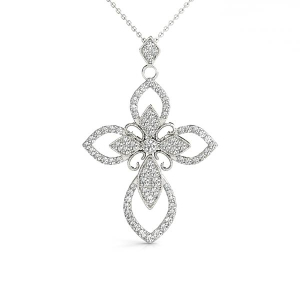 Alex Lab-Created Diamond Round cut Pave Set Cross Pendant Necklace