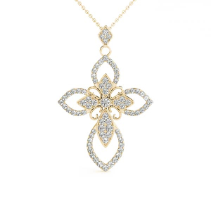 Alex Lab-Created Diamond Yellow Gold Pave Set Cross Pendant Necklace