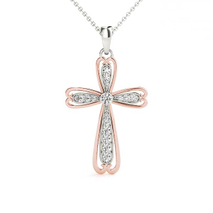 Dylan Lab-Created Diamond Rose Gold Pave  Cross Pendant Necklace
