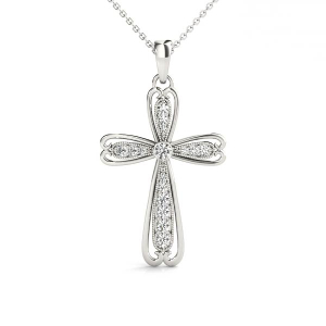 Dylan Lab-Created Diamond Round cut Pave  Cross Pendant Necklace
