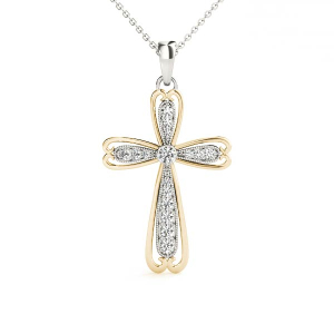Dylan Lab-Created Diamond Yellow Gold Pave  Cross Pendant Necklace