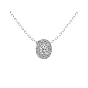 Double Halo Oval Diamond Pendant